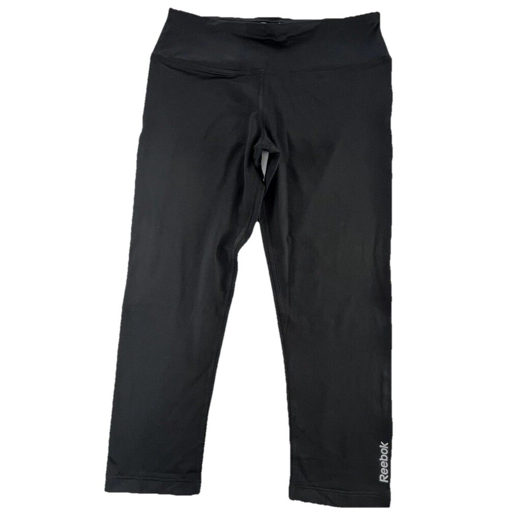 Reebok Womens Black Stretch Waist Athletic Activewear Pull On Capri Pants S